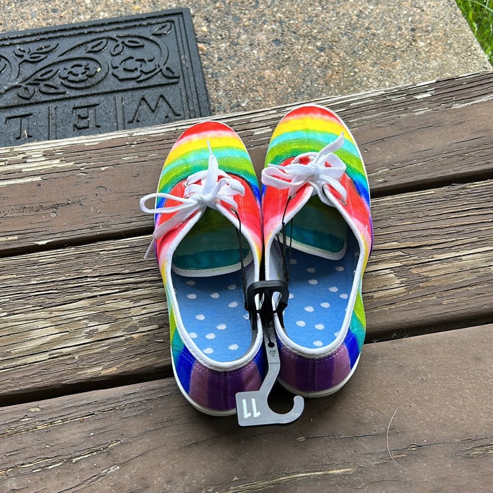 Handmade Rainbow Sneakers Women’s 11 One-of-a-Kind Hand Painted Canvas Shoes - Picture 5 of 9